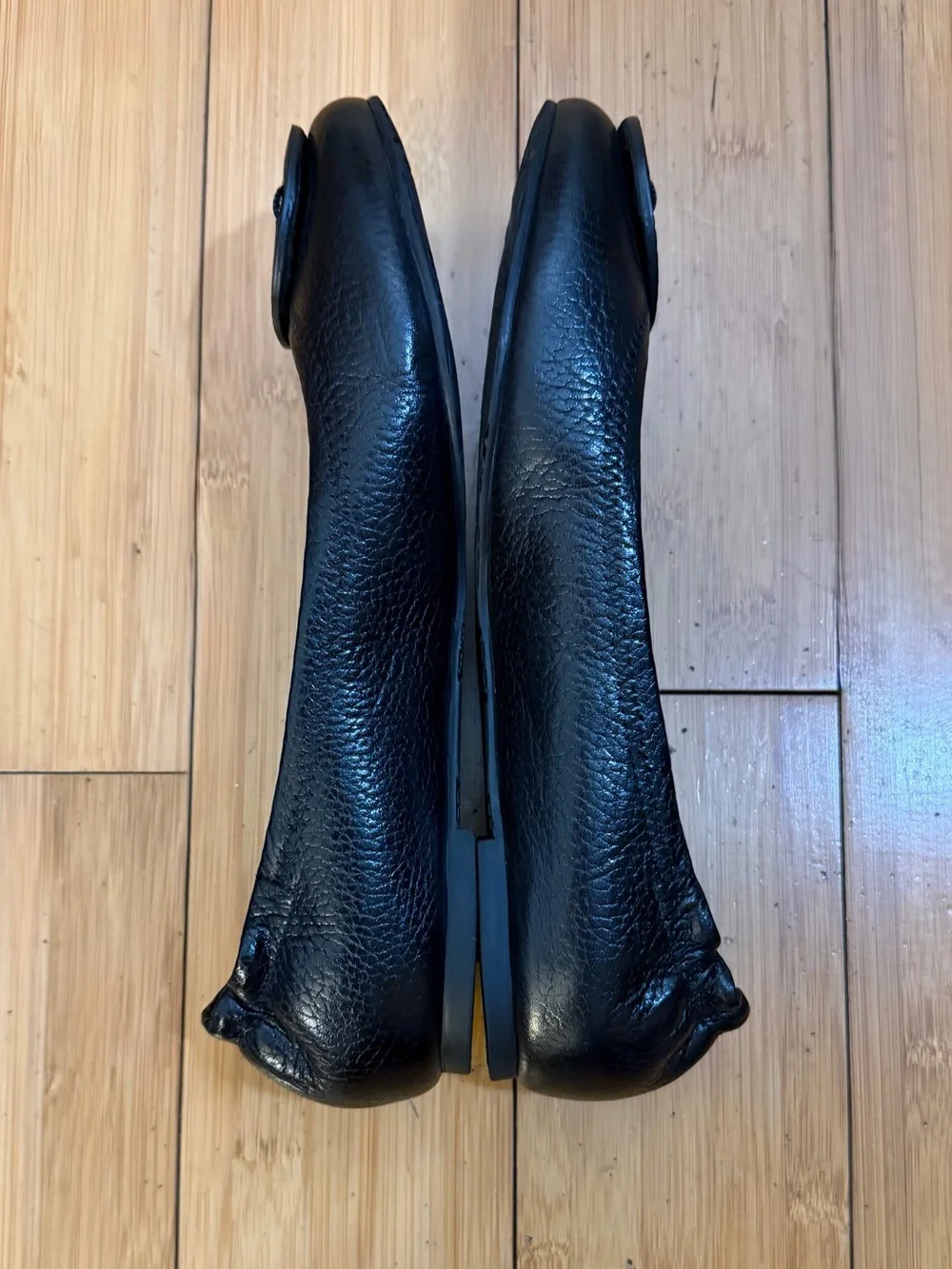 Tory Burch Reva Ballet Flats Classic Pebbled Black Size 8.5